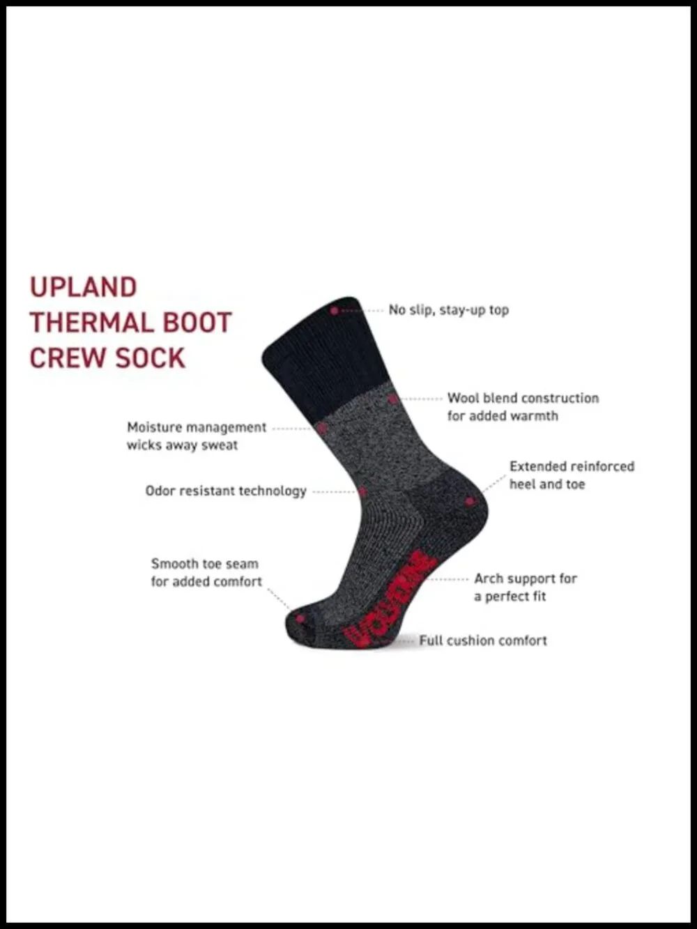2 Pair Wool Blend Crew Socks, Cushioned Thermal Work Socks, Moisture Wicking